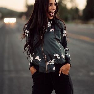 Albion Fit Green Floral Bomber Jacket